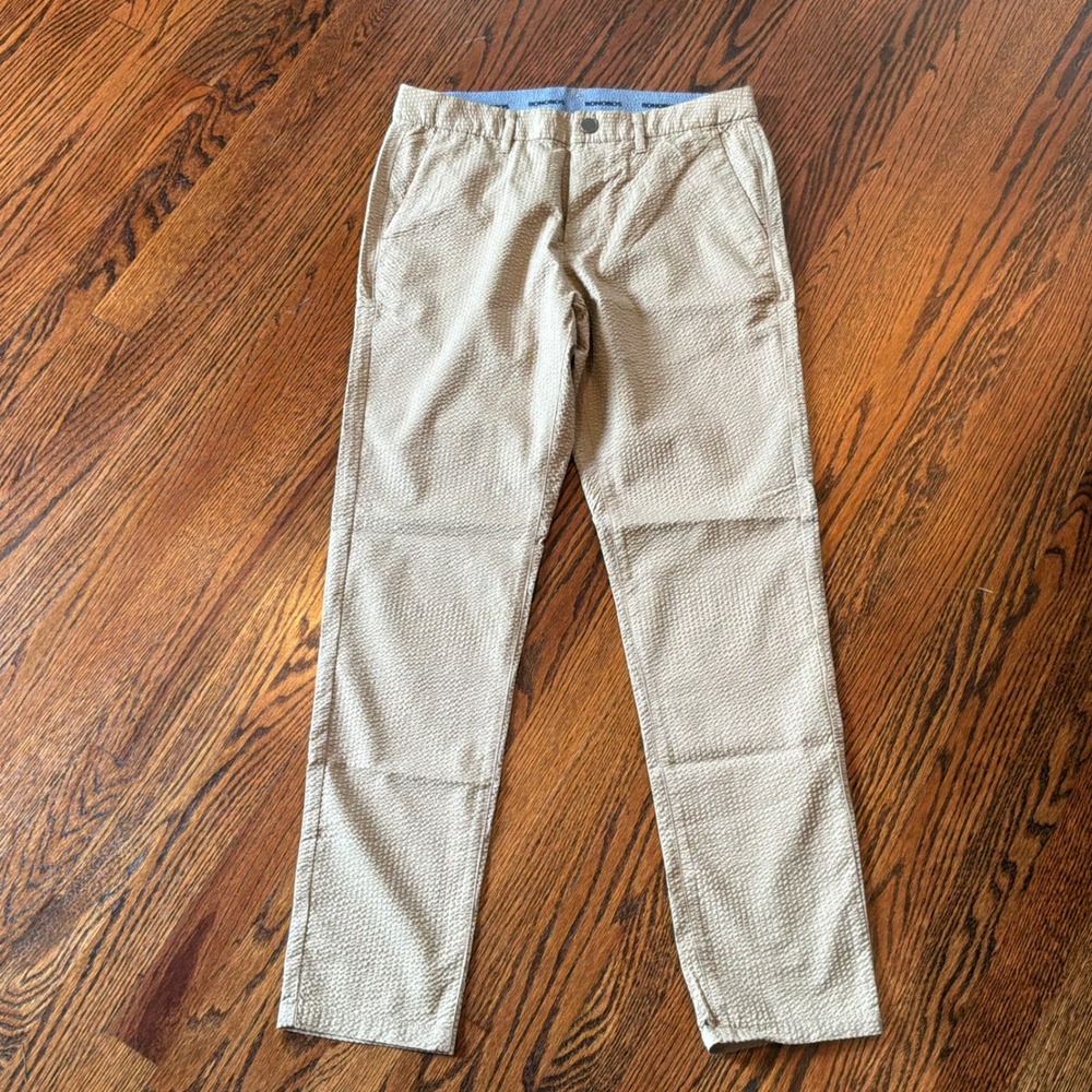 Bonobos Golf Mens 31x30 Highland Slim Taper Seersucker Pants Tan Khaki Textured